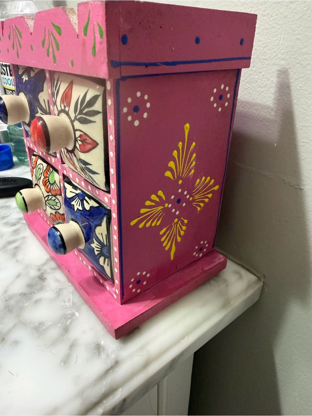 Hand-Painted Mini Ceramic Drawer Chest - Pink Floral Tiles - Picture 3 of 3